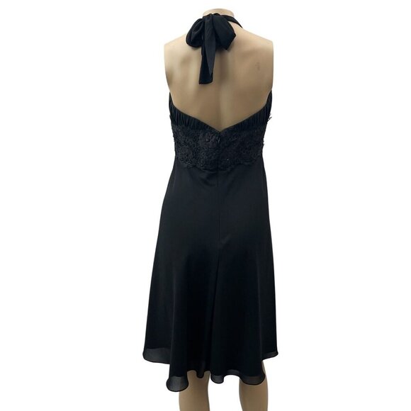 Y2K White House Black Market Halter-Neck Pleated Lace Bodice‎ Fit Flare Dress 8 - Picture 2 of 11